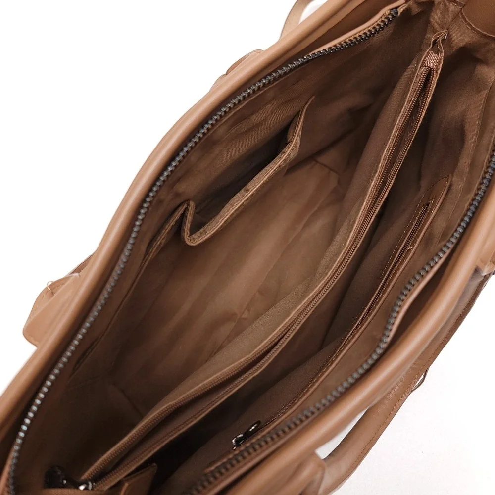 Valentino Orlandi Tan Brown Quilted Logo Satchel Crossbody Handbag Bag